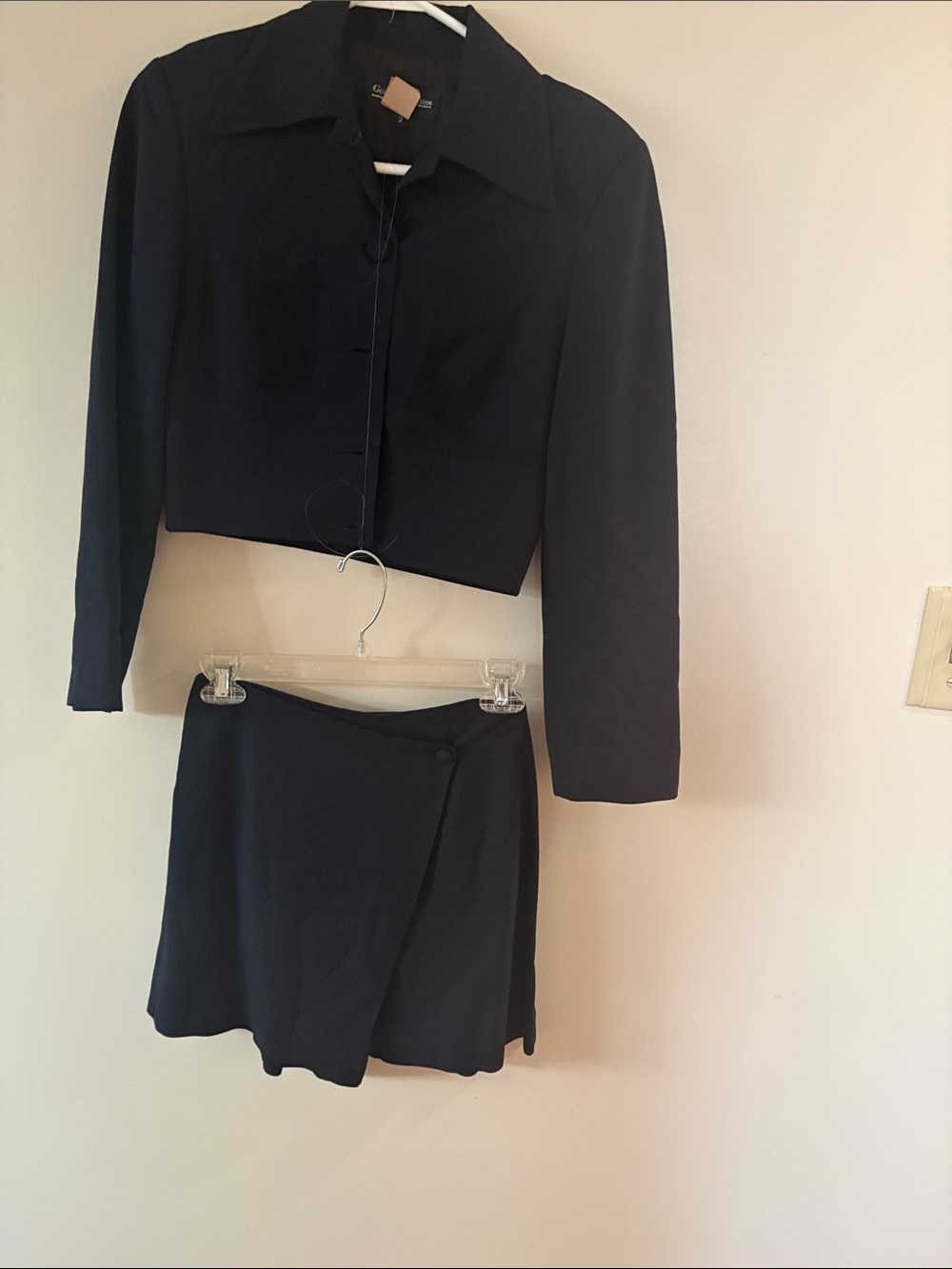 Black Women's Two-Piece Skirt Set with Cropped Jacket